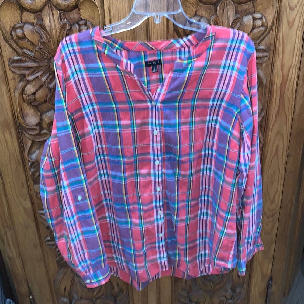 GUC Talbots large brushed cotton blend plaid top